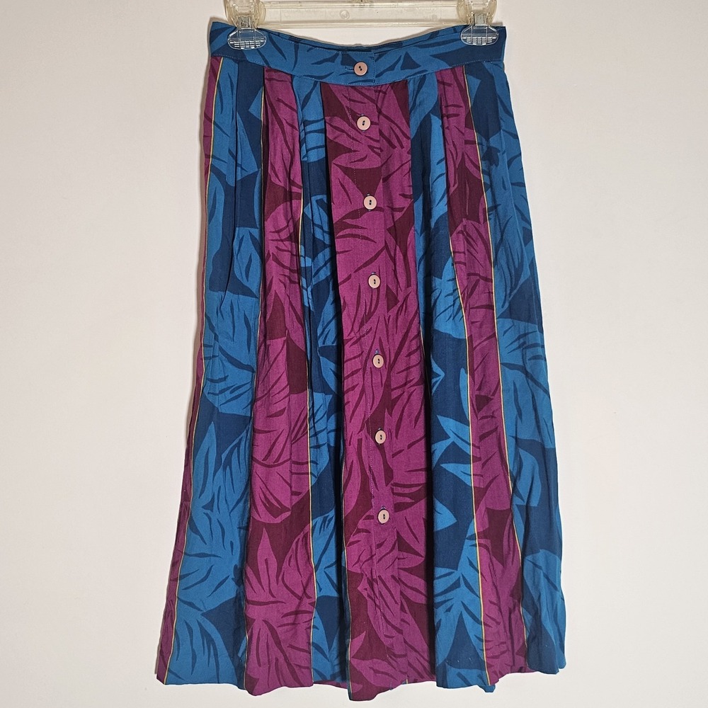 Vintage Jaclyn Smith Skirt Womens 8 Multi Tropical A-line Pleated Colorblock 90s